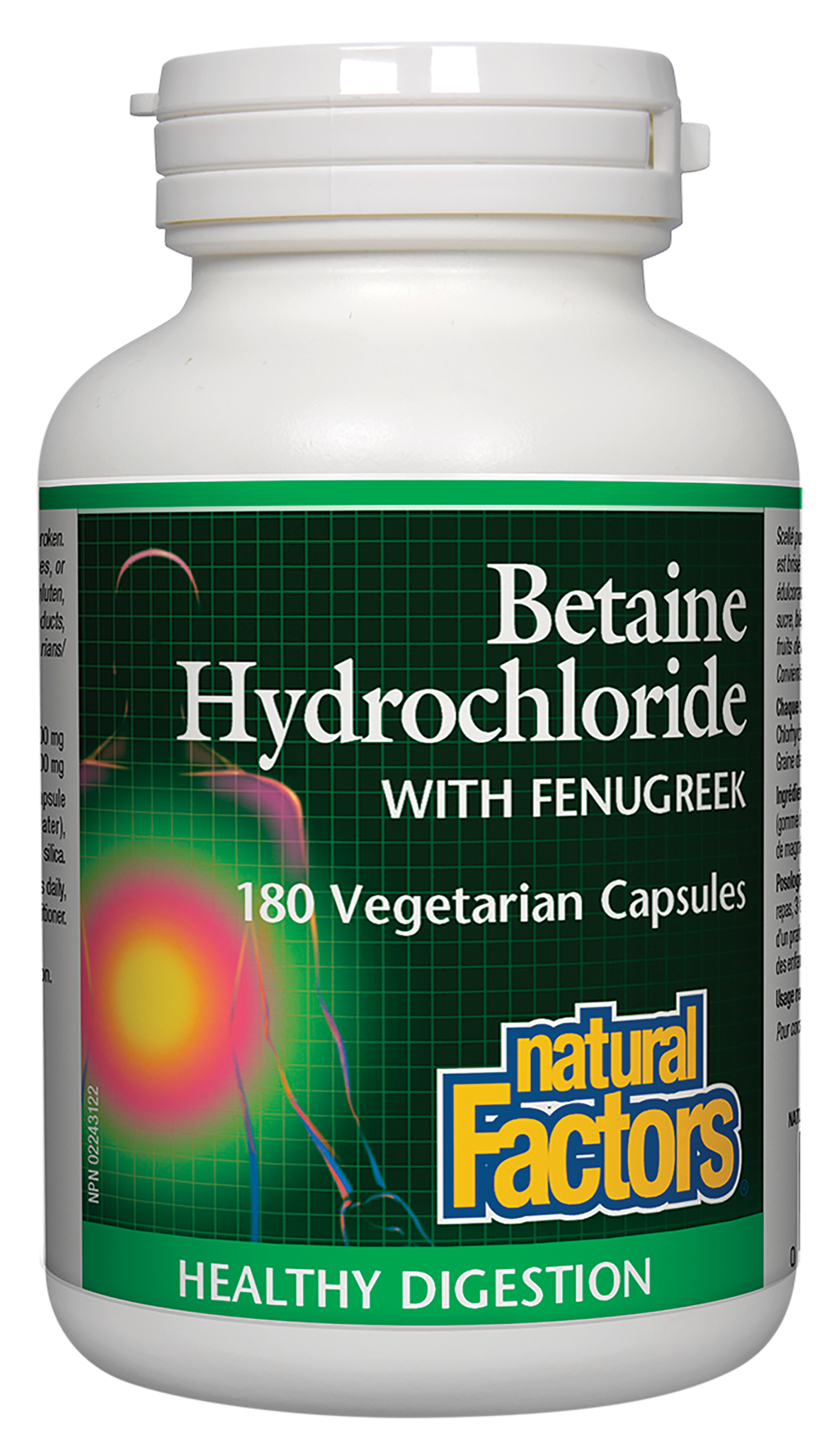 Natural Factors Betaine HydroChloride with Fenugreek 500mg 180 Veg Capsules