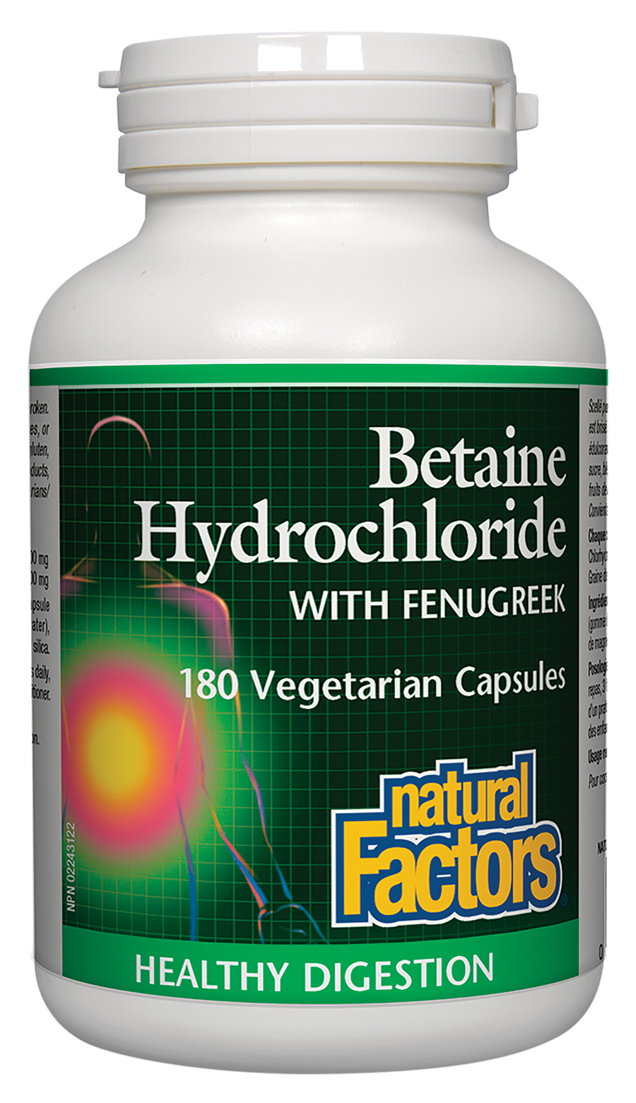Natural Factors Betaine HydroChloride with Fenugreek 500mg 180 Veg Capsules