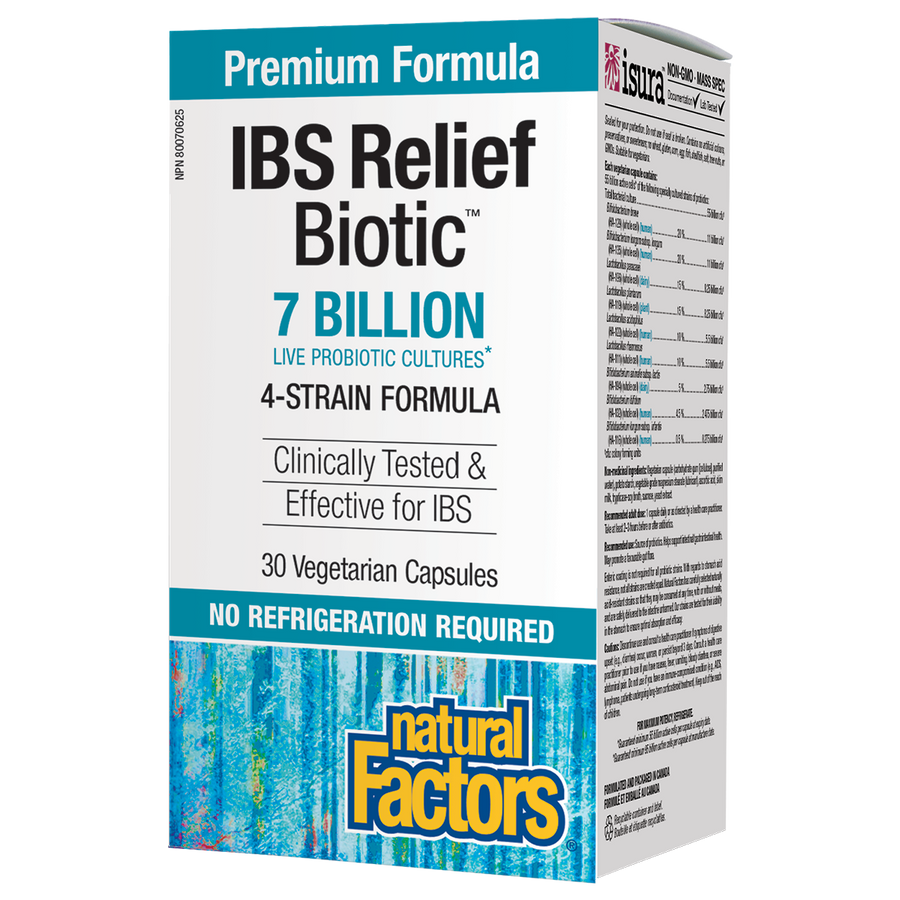Natural Factors IBS Relief Biotic 7 Billion Live Probiotic Cultures 30 Veg. Capsules