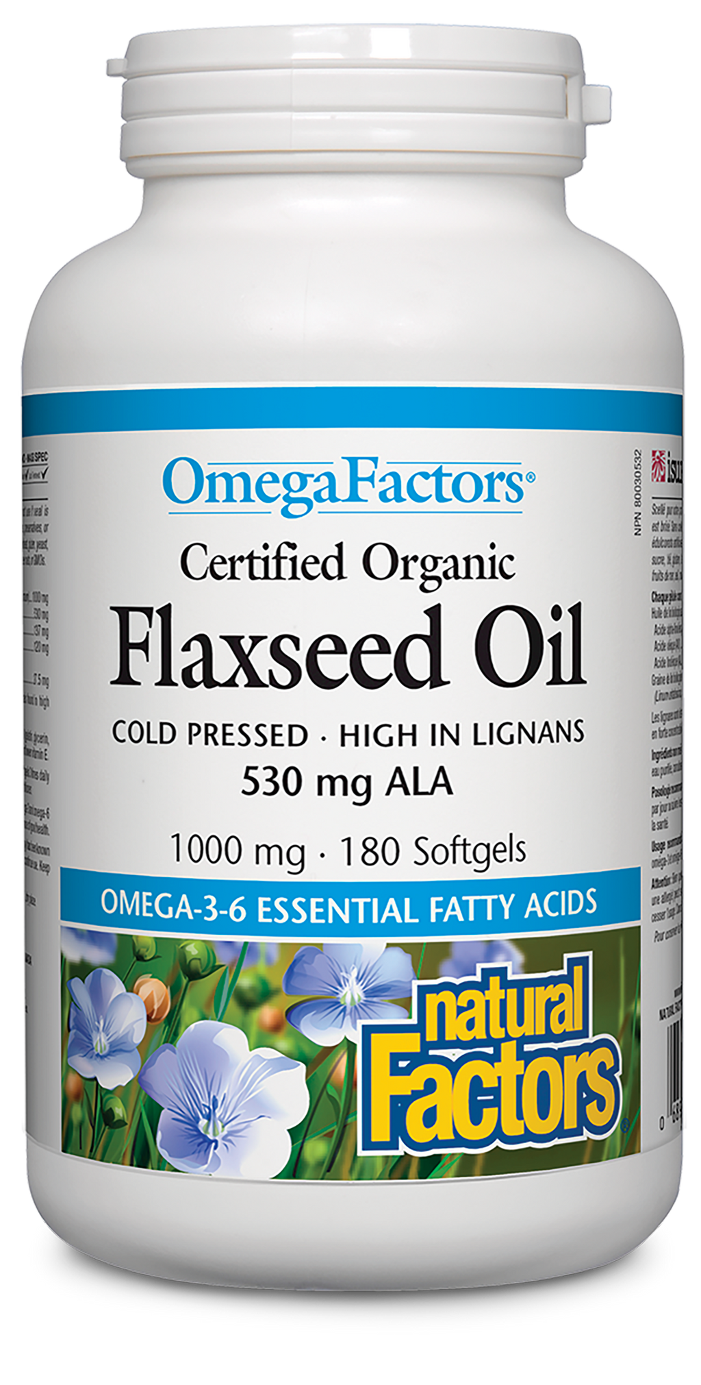 Natural Factors Certified Organic Flaxseed Oil 1000mg 180 Softgels
