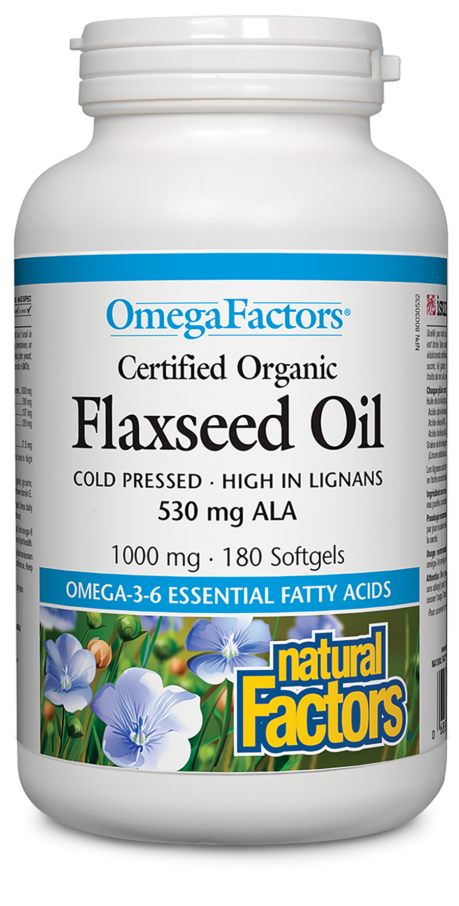 Natural Factors Certified Organic Flaxseed Oil 1000mg 180 Softgels