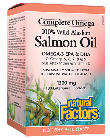 Natural Factors Complete Omega 100% Wild Alaskan Salmon Oil 180 Enteripure Softgels