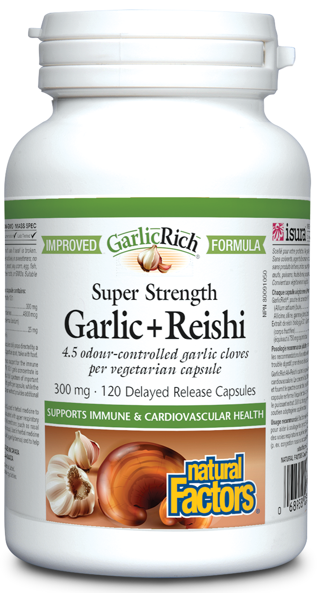Natural Factors Garlic+Reishi 300mg 120 Delayed Release Veg. Capsules