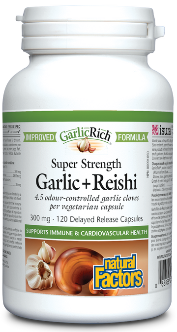 Natural Factors Garlic+Reishi Super Strength 300mg 120 Delayed Release Veg. Capsules
