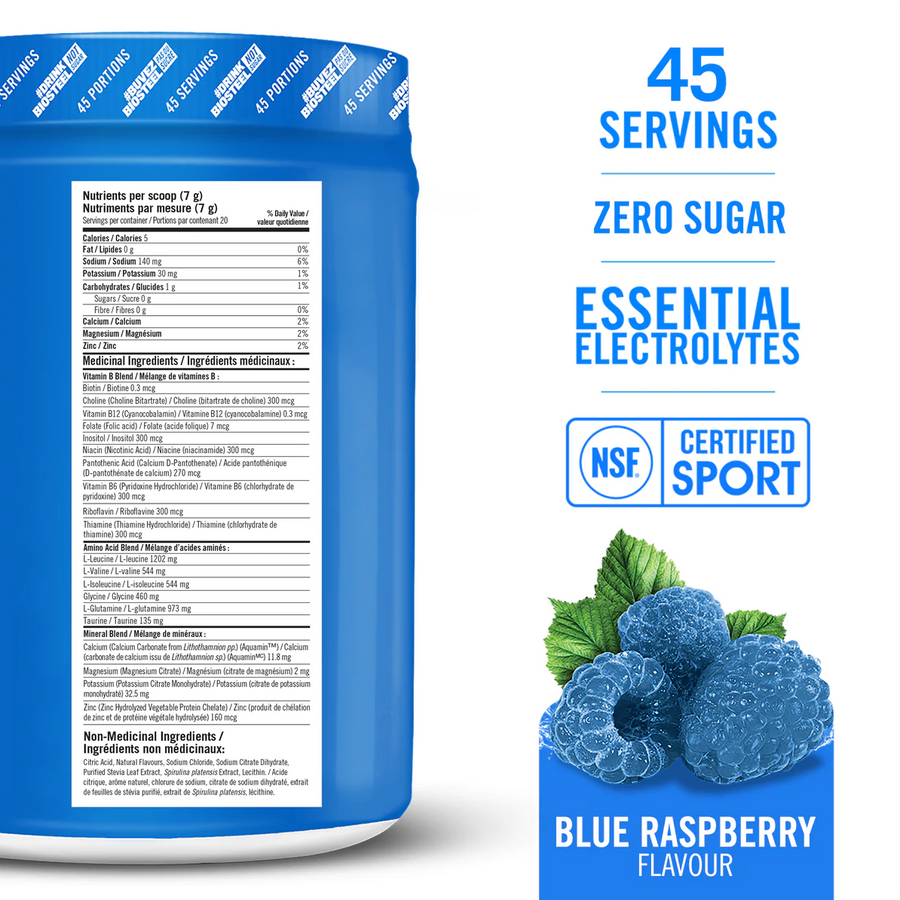BioSteel Hydration Mix Blue Raspberry Flavour 315g Powder 45 Servings