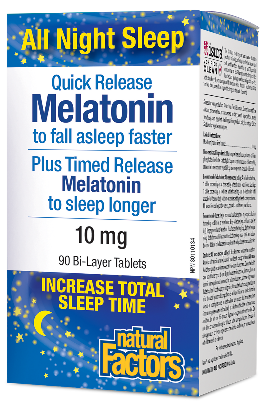 Natural Factors Melatonin Quick Release Plus Timed Release 10 mg 90 Bi-Layer Tablets