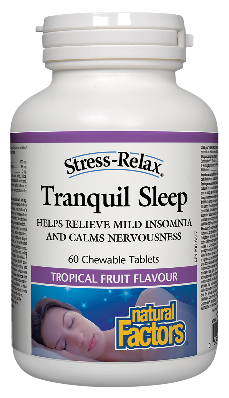Natural Factors Tranquil Sleep, Tropical Fruit Flavour, Stress-Relax 60 Chewable Tablets