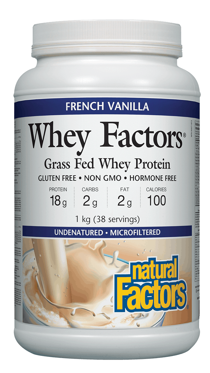 Natural Factors Whey Factors 100% Natural Whey Protein 1kg Powder French Vanilla