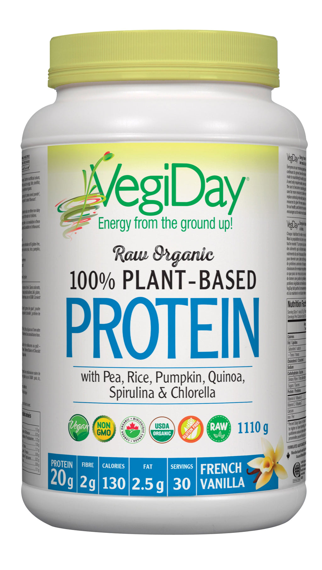 VegiDay Raw Organic Plant-Based Protein French Vanilla flavour 1026g