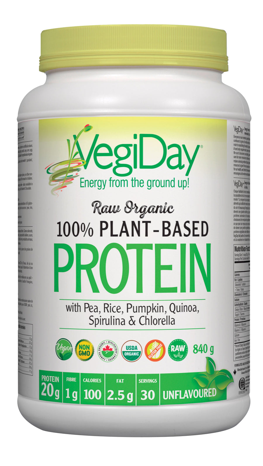 VegiDay Raw Organic Plant-Based Protein Unflavoured 840g