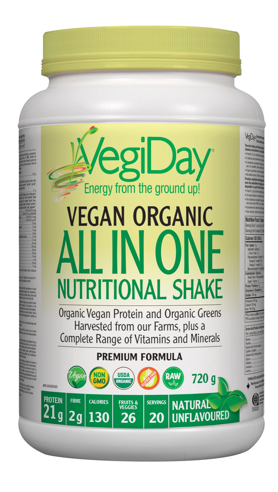 VegiDay Vegan Organic ALL IN ONE Nutritional Shake powder