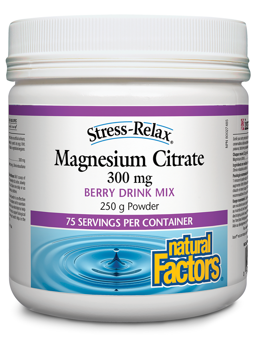 Natural Factors Magnesium Citrate 300mg Berry Flavour 250g Powder