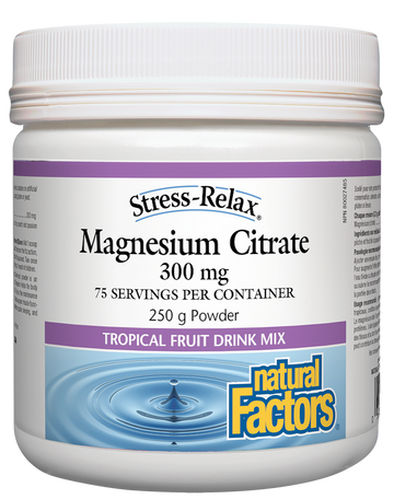 Natural Factors Magnesium Citrate 300mg Tropical Fruit Flavour 250g Powder