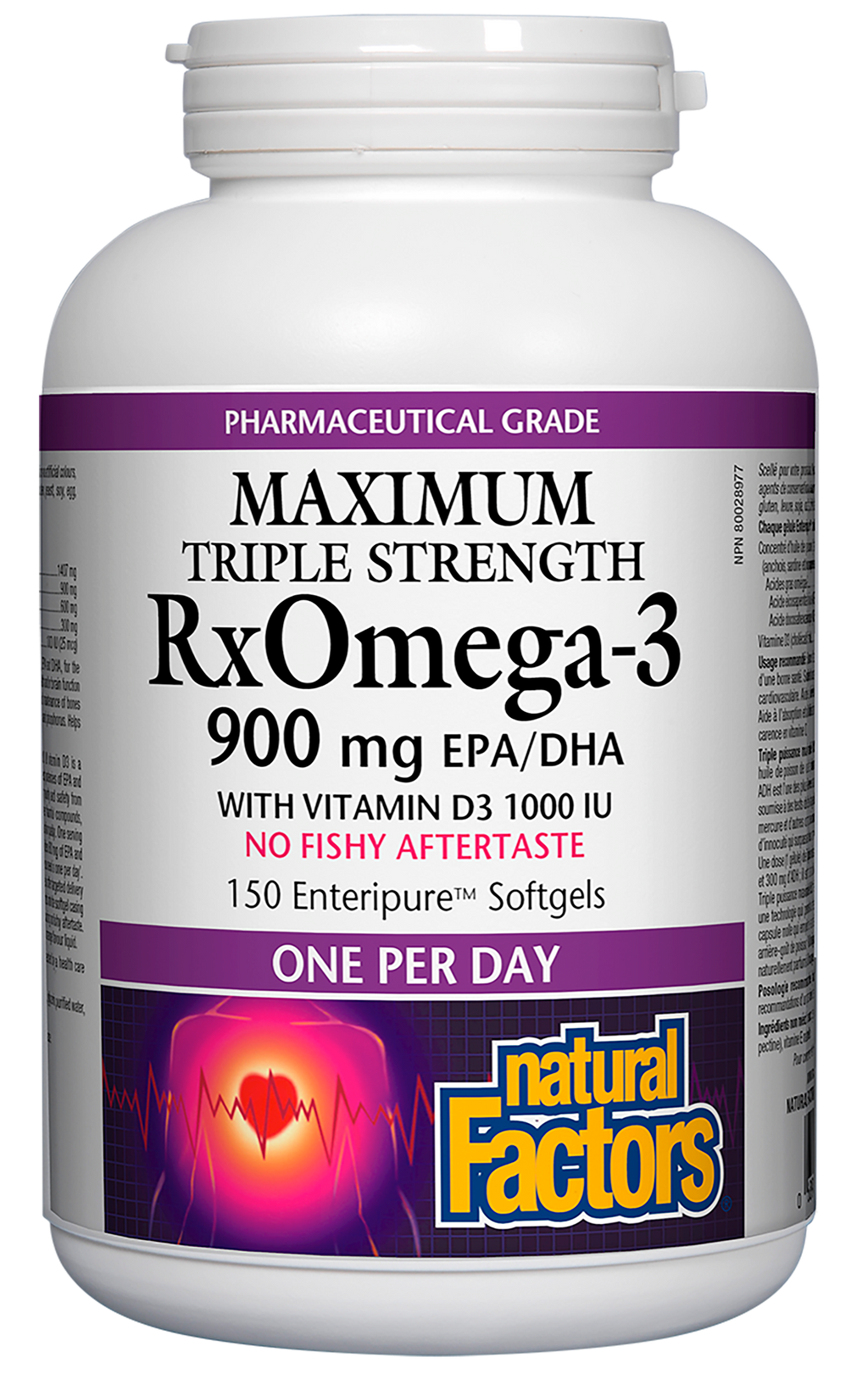 Natural Factors RxOmega-3 with Vitamin D3 900 mg 150 Enteripure Softgels
