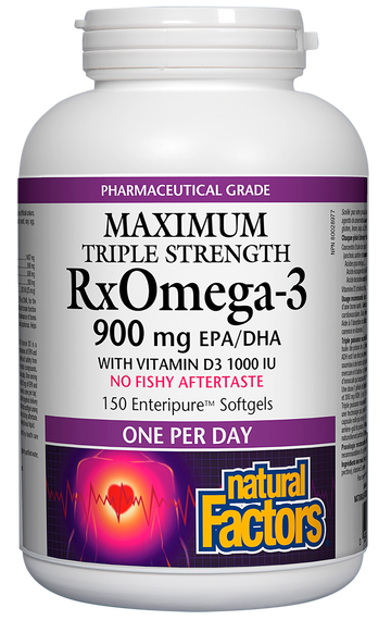 Natural Factors RxOmega-3 with Vitamin D3 900 mg 150 Enteripure Softgels