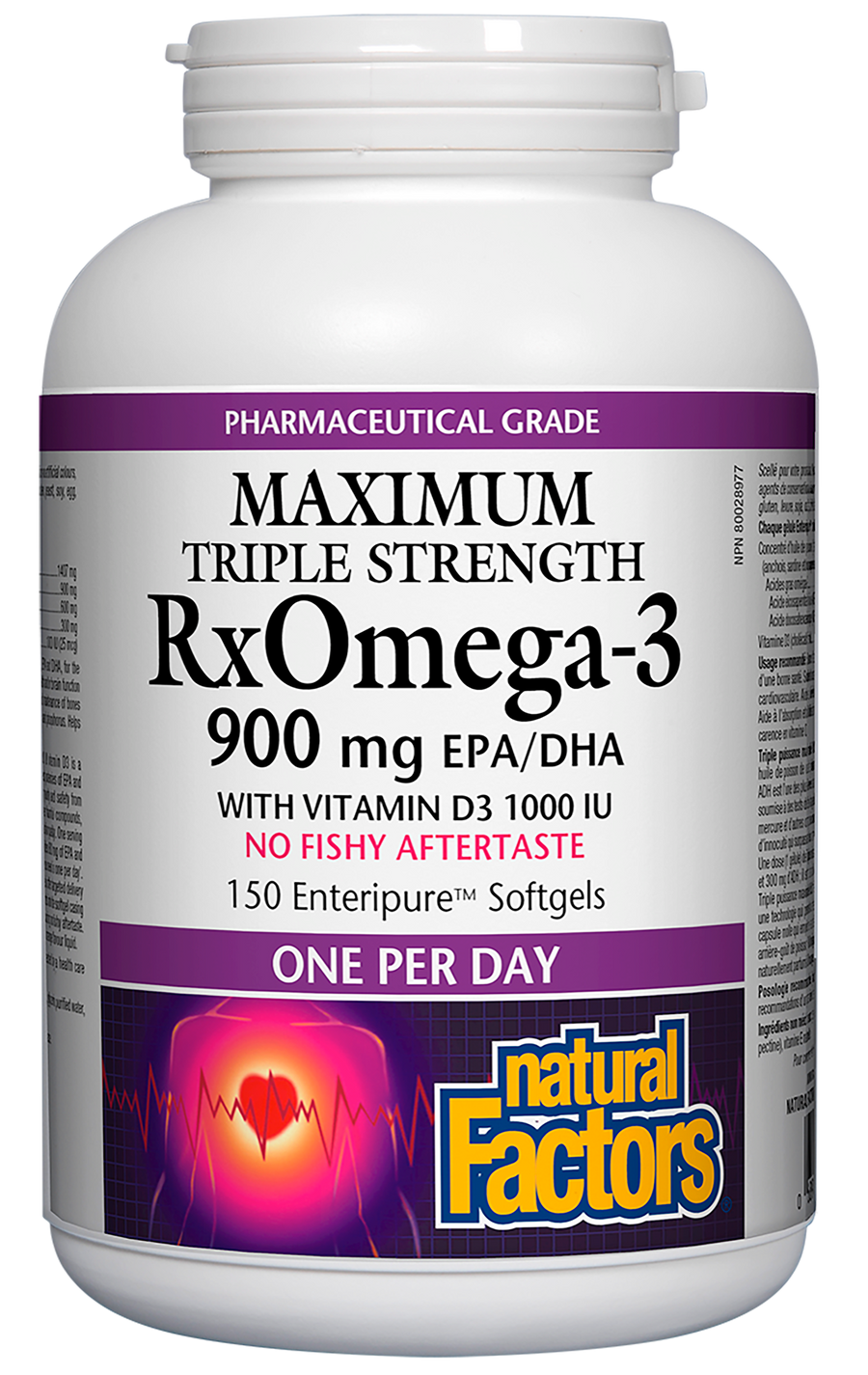 Natural Factors RxOmega-3 with Vitamin D3 Maximum Triple Strength 900 mg 150 Enteripure® Softgels