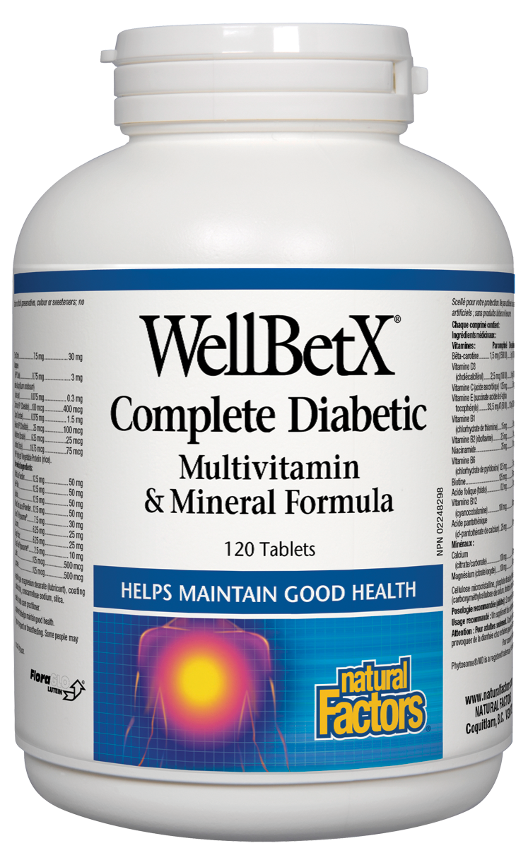 Natural Factors WellBetX Complete Diabetic Multivitamin & Mineral Formula 120 Tablets