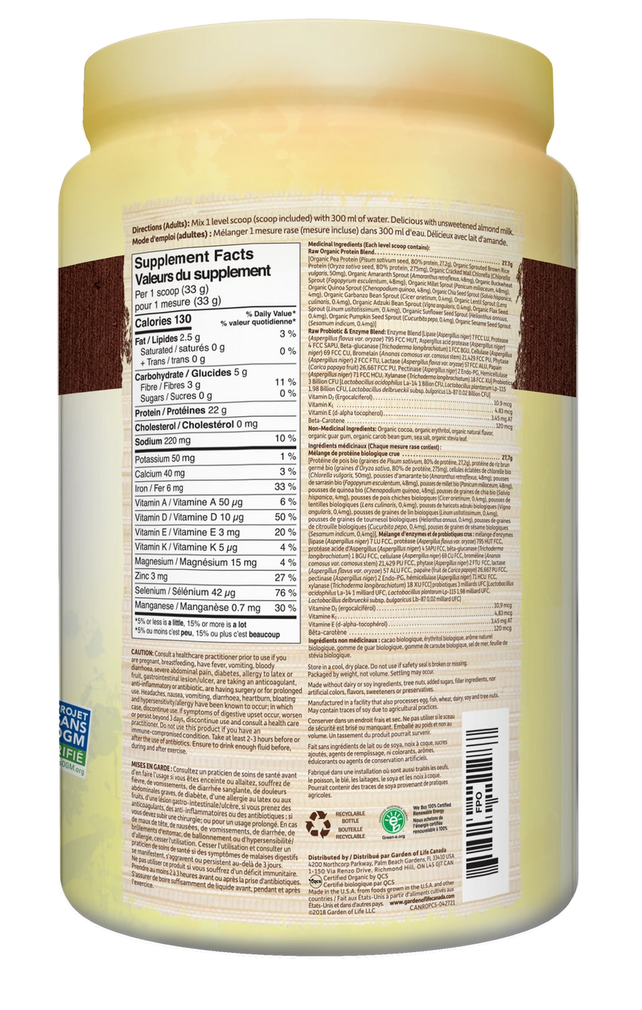 Garden of Life RAW Organic Protein™ Chocolate 660g Powder