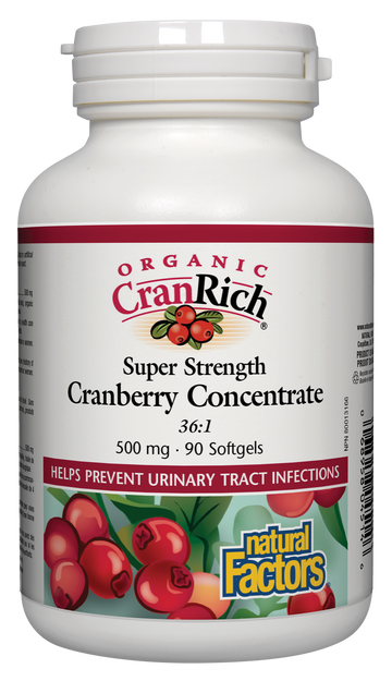 Natural Factors Organic CranRich Super Strength Cranberry Concentrate 500 mg 90 Softgels