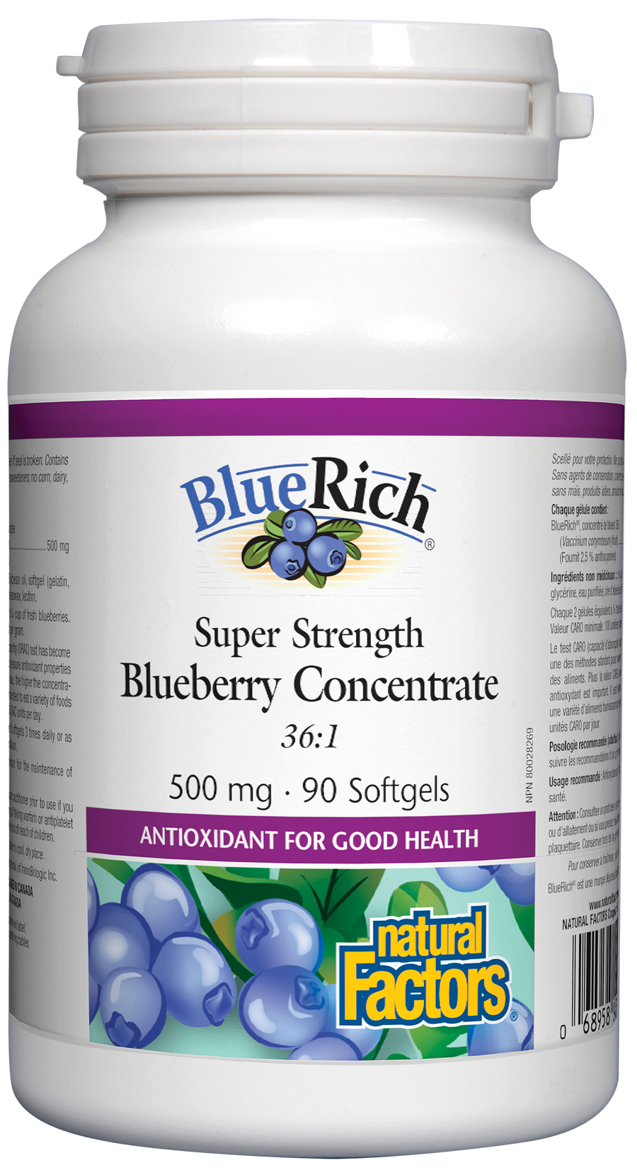 Natural Factors BlueRich Super Strength Blueberry Concentrate 500mg 90 Softgels