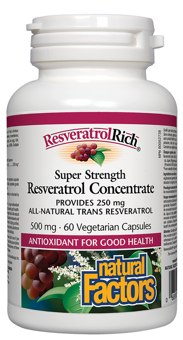 Natural Factors Super Strength Resveratrol Concentrate 500 mg 60 Veg. Capsules