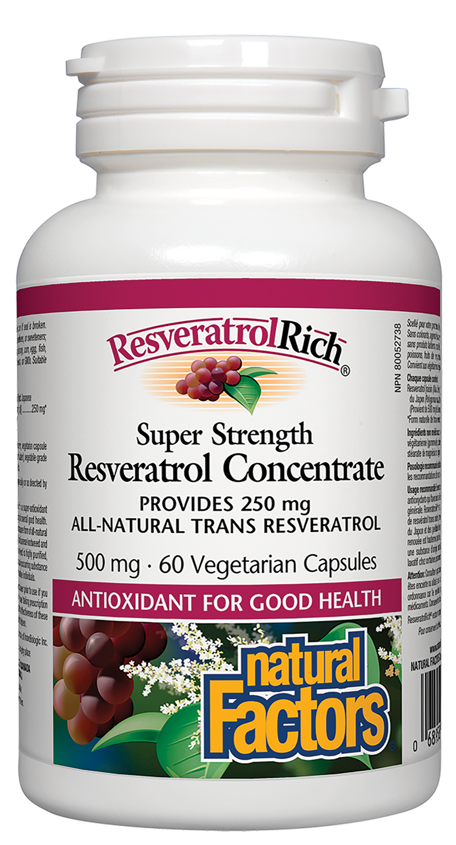 Natural Factors Super Strength Resveratrol Concentrate 500 mg 60 Veg. Capsules