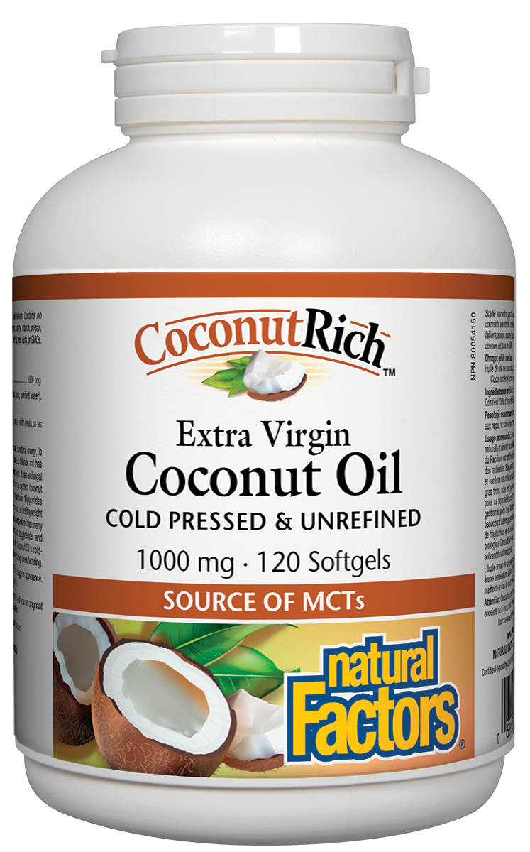 Natural Factors Coconut Rich Extra Virgin Coconut Oil 120 Softgels