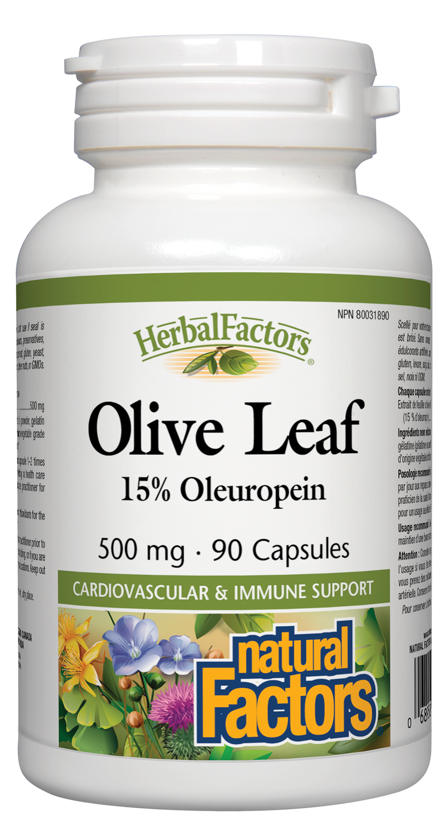Natural Factors Olive Leaf, HerbalFactors 500 mg 90 Capsules
