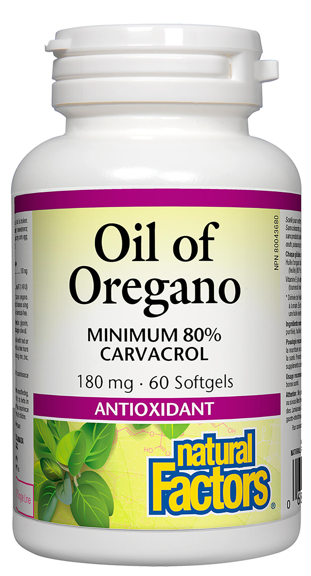 Natural Factors Oil of Oregano 180 mg 60 Softgels