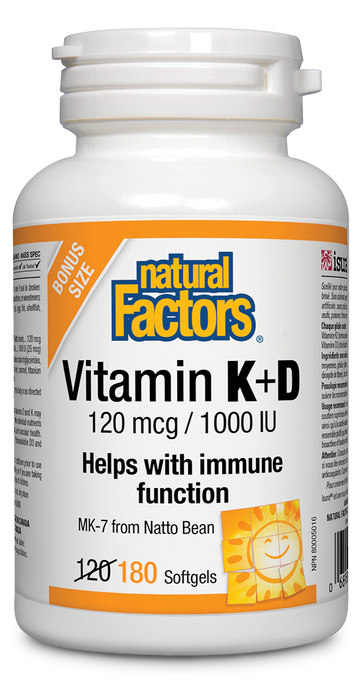 Natural Factors Vitamin K+D 120 mcg / 1000 IU 180 Softgels
