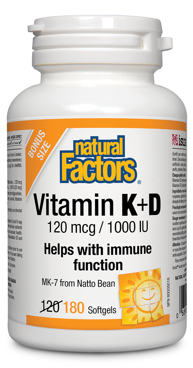 Natural Factors Vitamin K+D 120 mcg / 1000 IU 180 Softgels