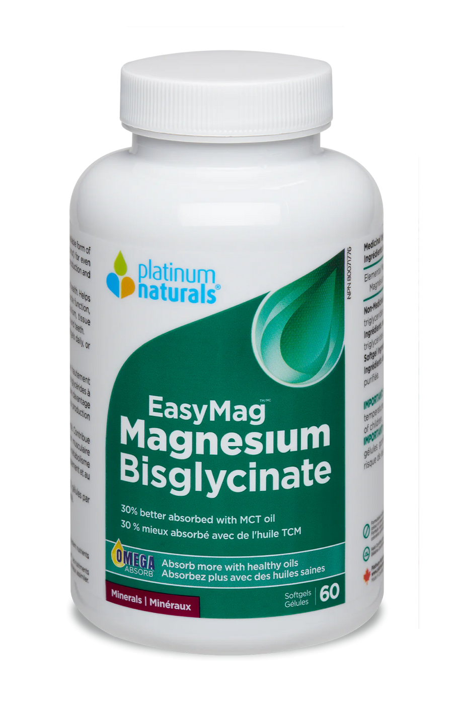 Platinum Naturals EasyMag Magnesium Bisglycinate 60 Softgels