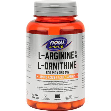 Now L-Arginine 500 mg L-Ornithine 250 mg 100 Capsules