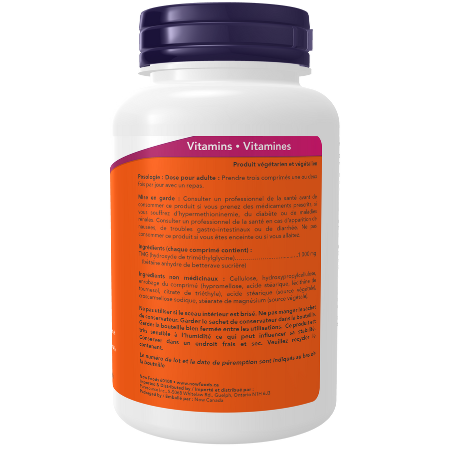 thumbnail image 2 of NOW Foods TMG Betaine 1000mg Tablets - 100 Count For Heart Health & Methylation Support 2 of 12