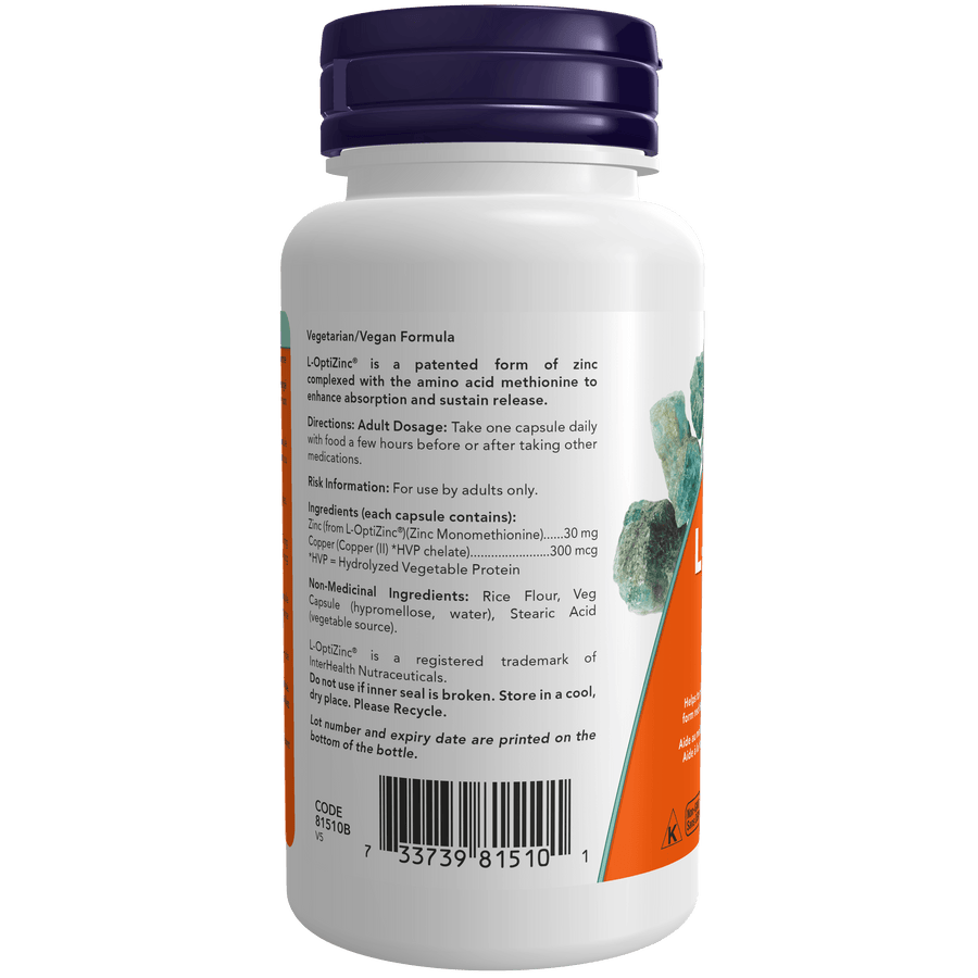 NOW L-OptiZinc, 30 mg, Veg Capsules Same-Day or Pickup NOW L-OptiZinc, 30 mg, Veg Capsules Same-Day or Pickup