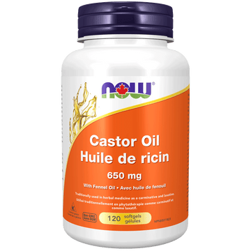 Now Castor Oil 650 mg with Fennel Oil 120 Softgels