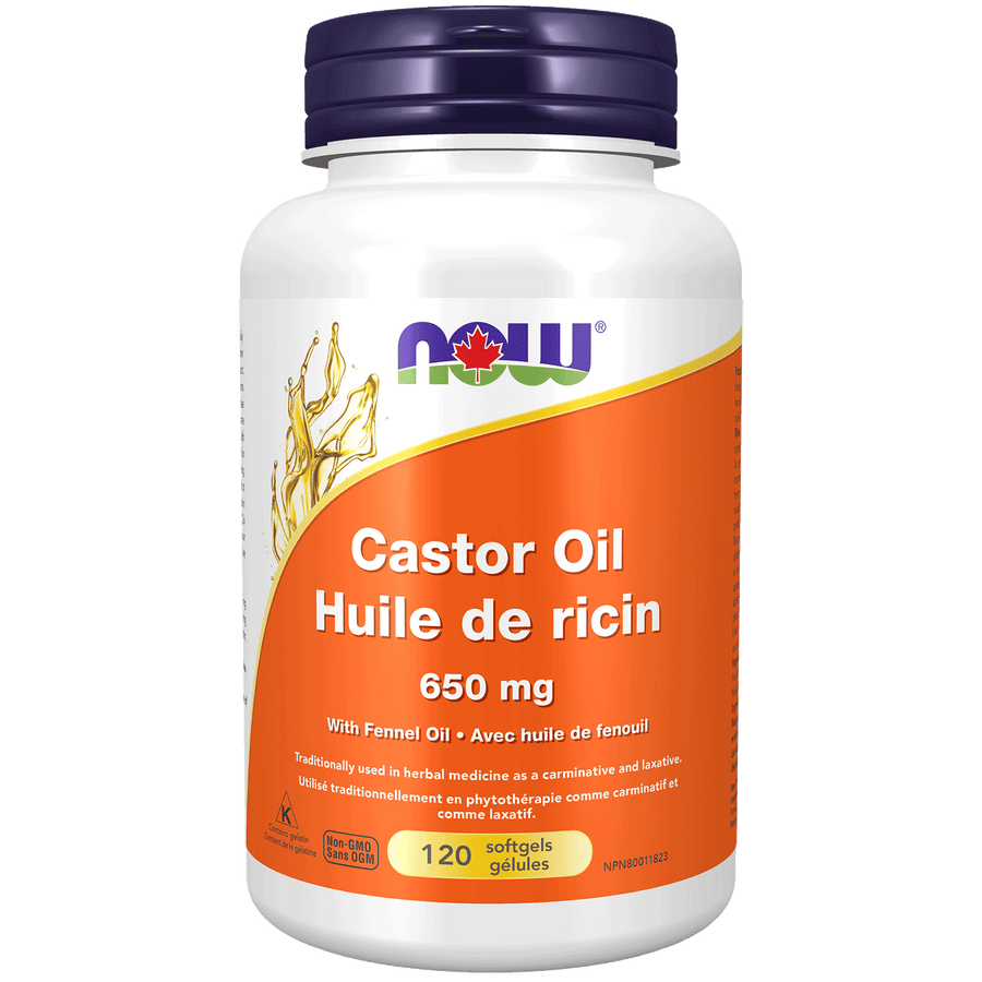 Now Castor Oil 650 mg with Fennel Oil 120 Softgels