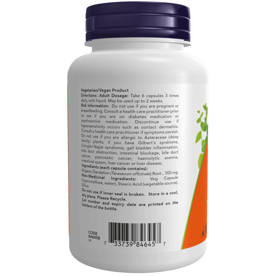 Now Dandelion Root 500 mg 100 Veg Capsules