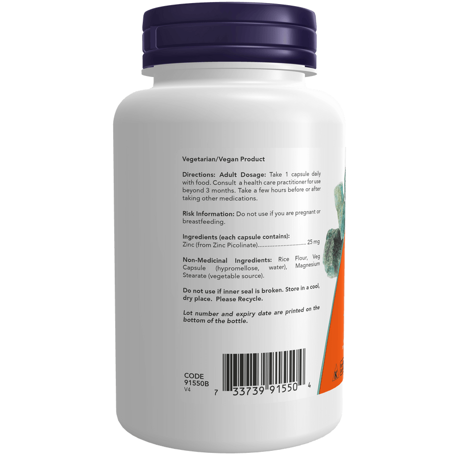 Now Zinc Picolinate 25 mg 100 Veg. Capsules
