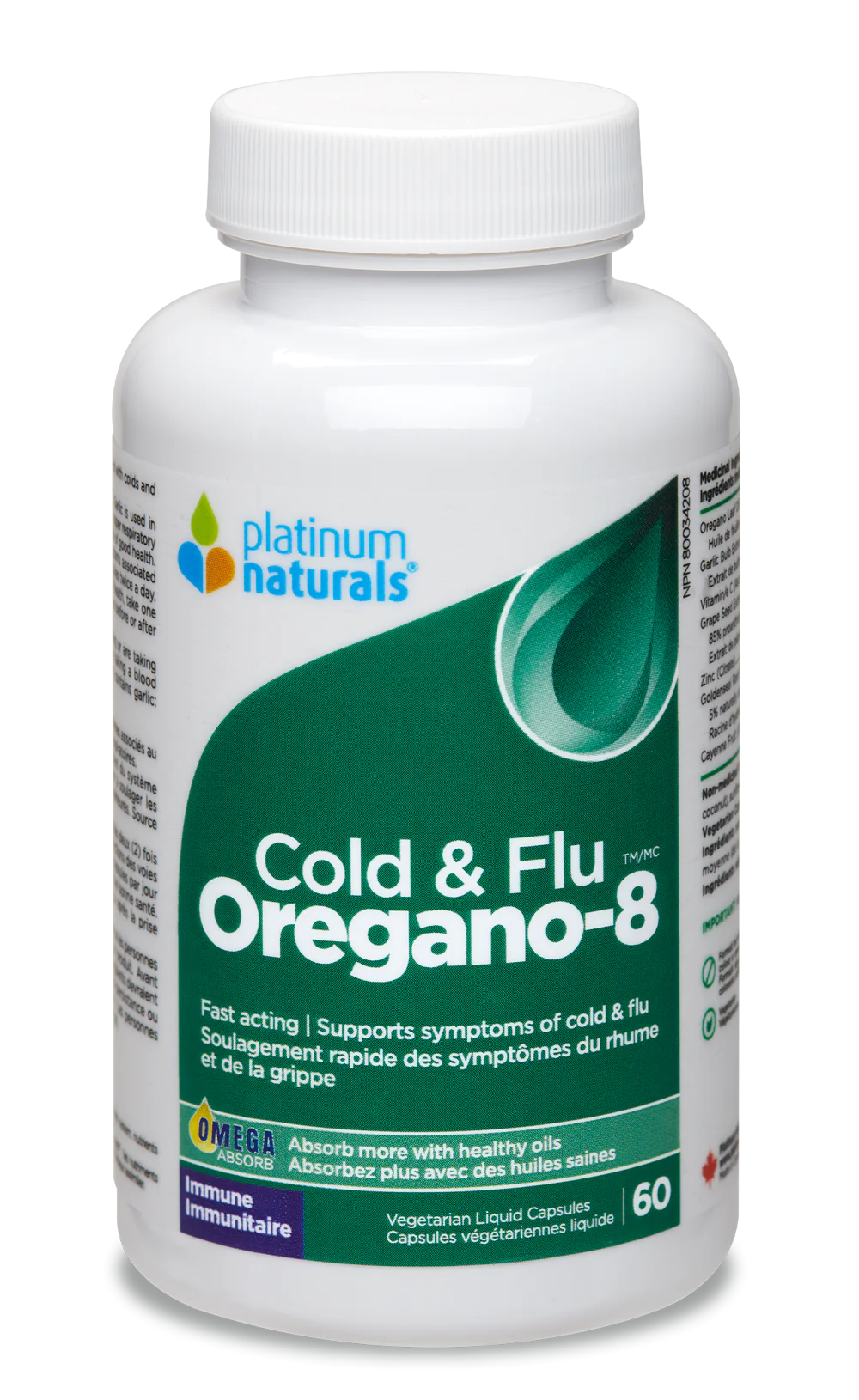 Platinum Naturals Oregano-8 Cold and Flu 60 Veg. Liquid Capsules