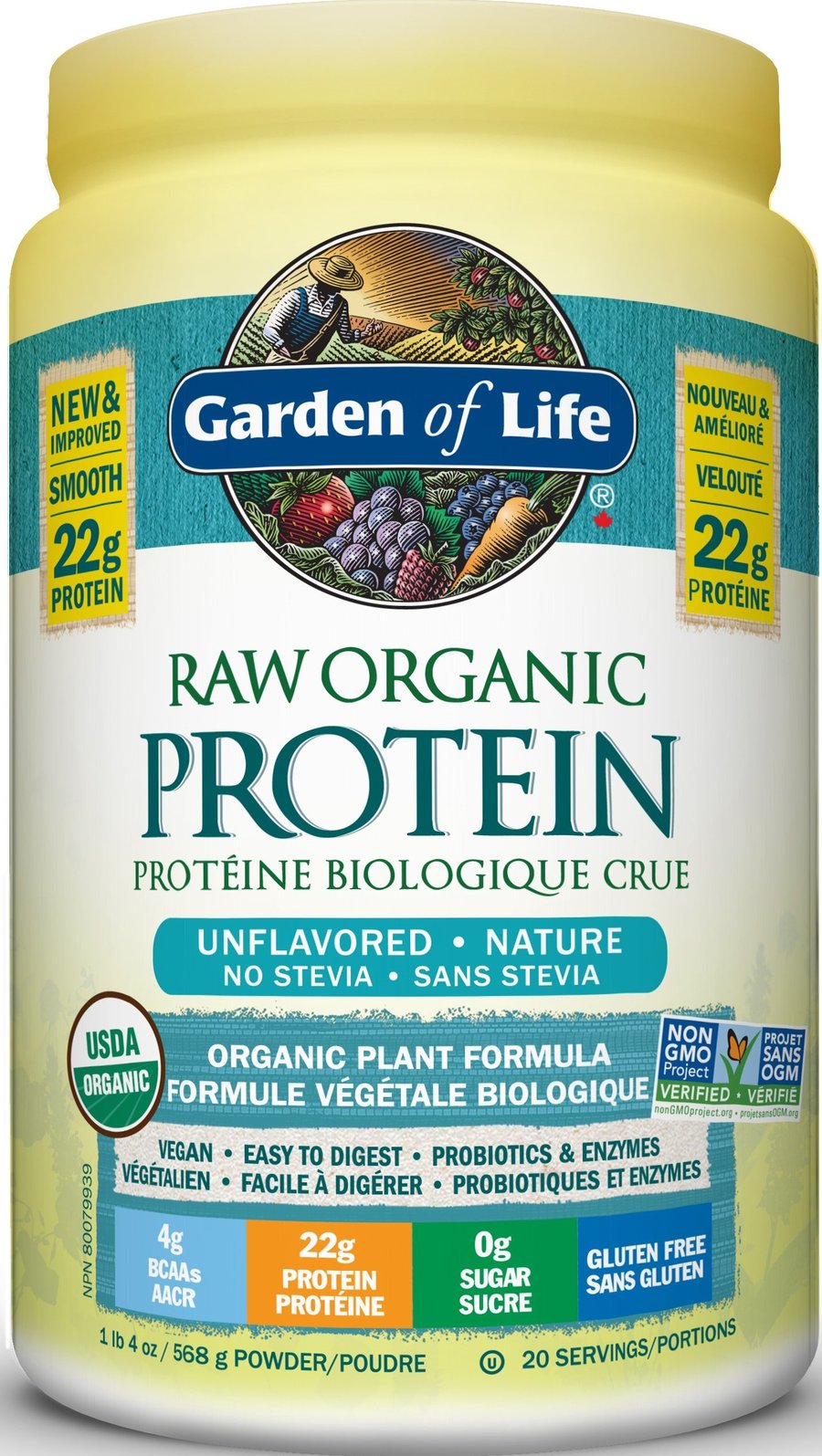 Garden Of Life RAW Organic Protein Unflavored 568g Powder