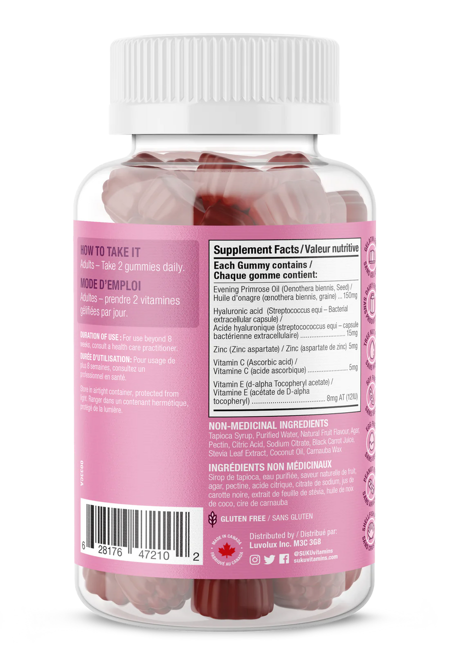 Suku Vitamins Radiant Complexion Rich Raspberry Flavour 60 Gummies