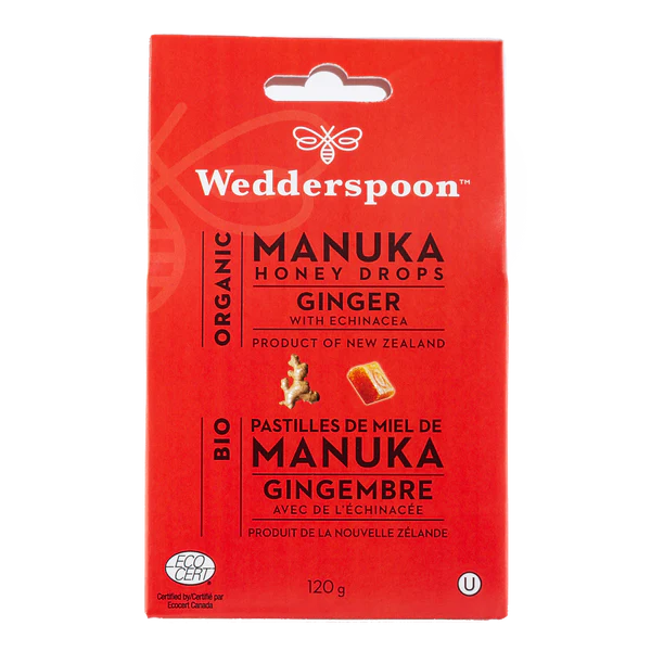 Wedderspoon Organic Manuka Honey Drops 120g Ginger Flavour