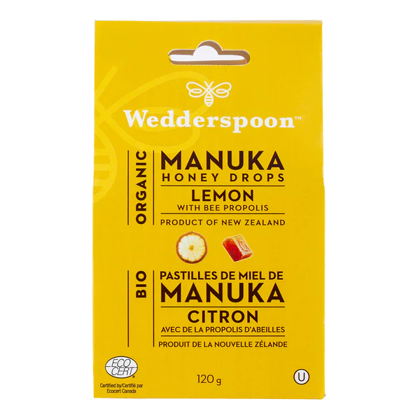 Wedderspoon Organic Manuka Honey Drops 120g Lemon Flavour