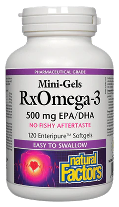 Natural Factors RxOmega-3 Mini-Gels 500 mg 120 Enteripure® Softgels