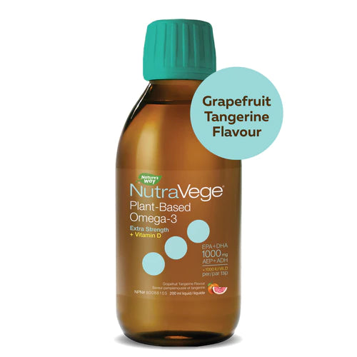 Nature's Way NutraVege Omega-3 +D Plant Based Extra Strength 200ml Liquid Grapefruit Tangerine Flavour
