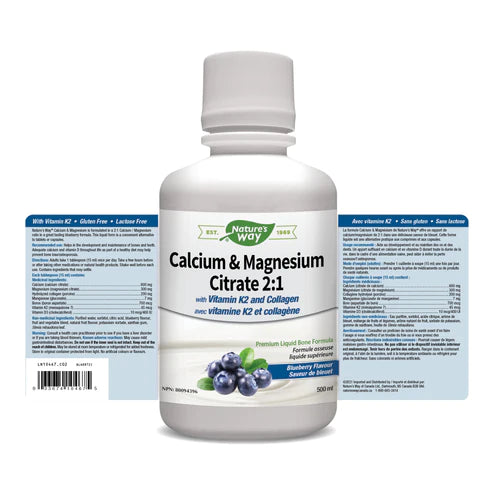 Nature's Way Calcium & Magnesium Citrate 2:1 500ml Liquid Blueberry Flavour