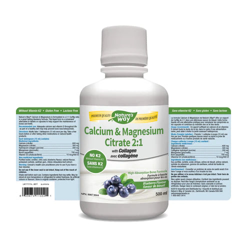 Nature's Way Calcium & Magnesium Citrate 2:1 with Collagen 500ml Liquid Blueberry Flavour